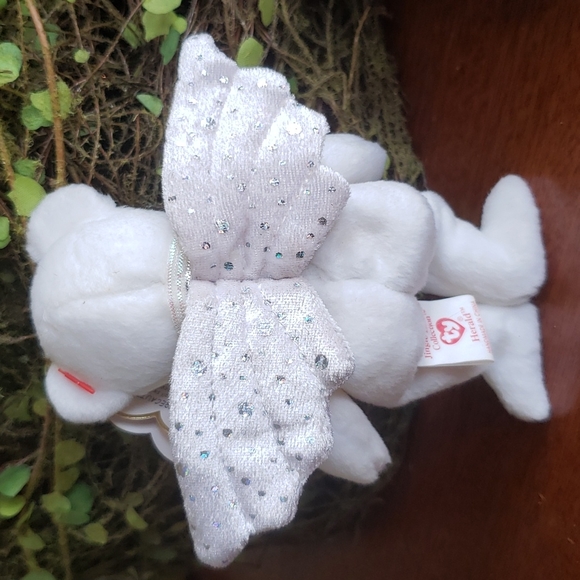 2 TY JINGLE BEANIES Angle Bear Herald White Snowman  snowcap with tags ornaments - Picture 7 of 10